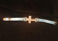 Blue leather with hammered gold cross snap bracelet- Quantity 2 //143